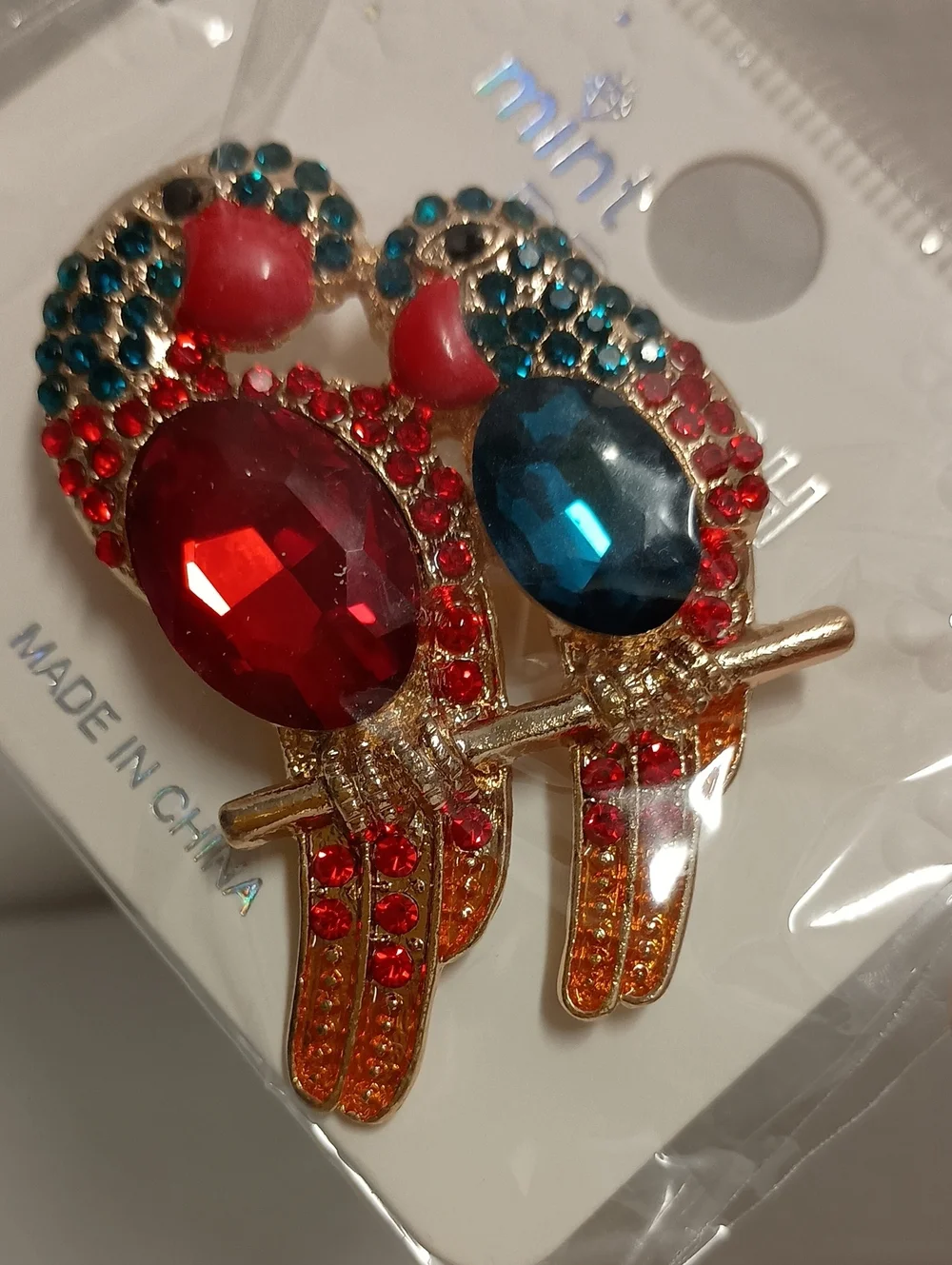 Colorful Rhinestone Parrot Brooch Pin  Gold Tone Tropical Bird Statement Jewelry